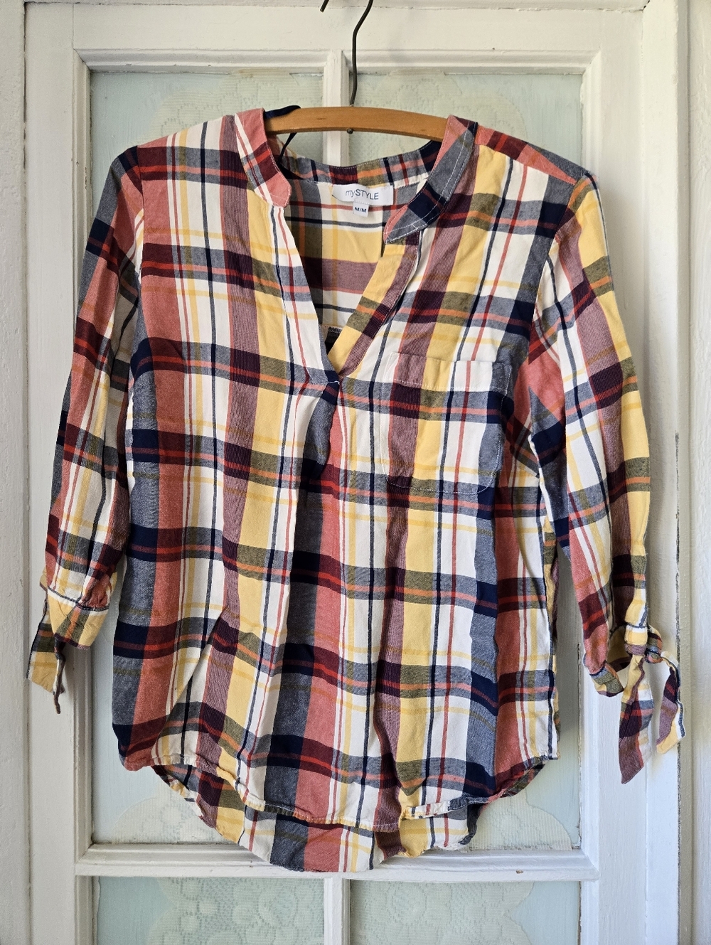 My Style Plaid Blouse Yellow Red Blue Medium